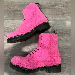 Pink fuzzy doc martens. Size 8. Never worn.